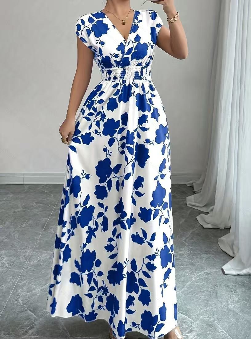 Elena - Vestido floral largo con escote de pico