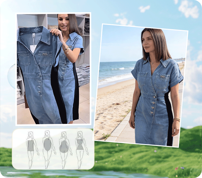 Naira - El vestido efecto estilizador: patchwork denim con paneles laterales