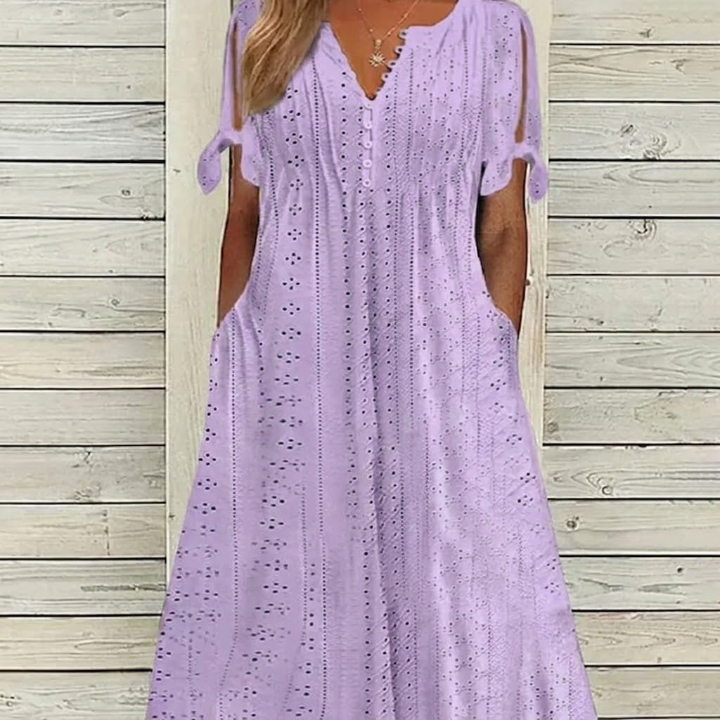 Bianca - Vestido midi calado con escote de pico