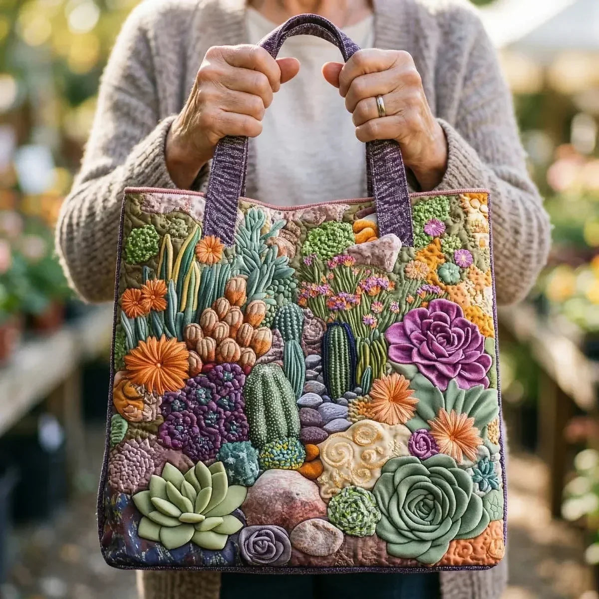 Iria - Sac artisanal à motif jardin de succulentes — image 2