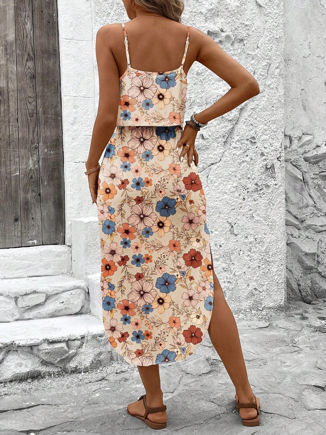 Candela - Vestido midi motivo con tirantes finos