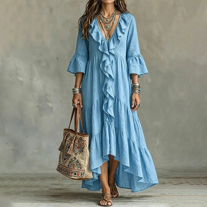 Alma - Vestido de inspiración vintage con detalle de volantes y escote de pico