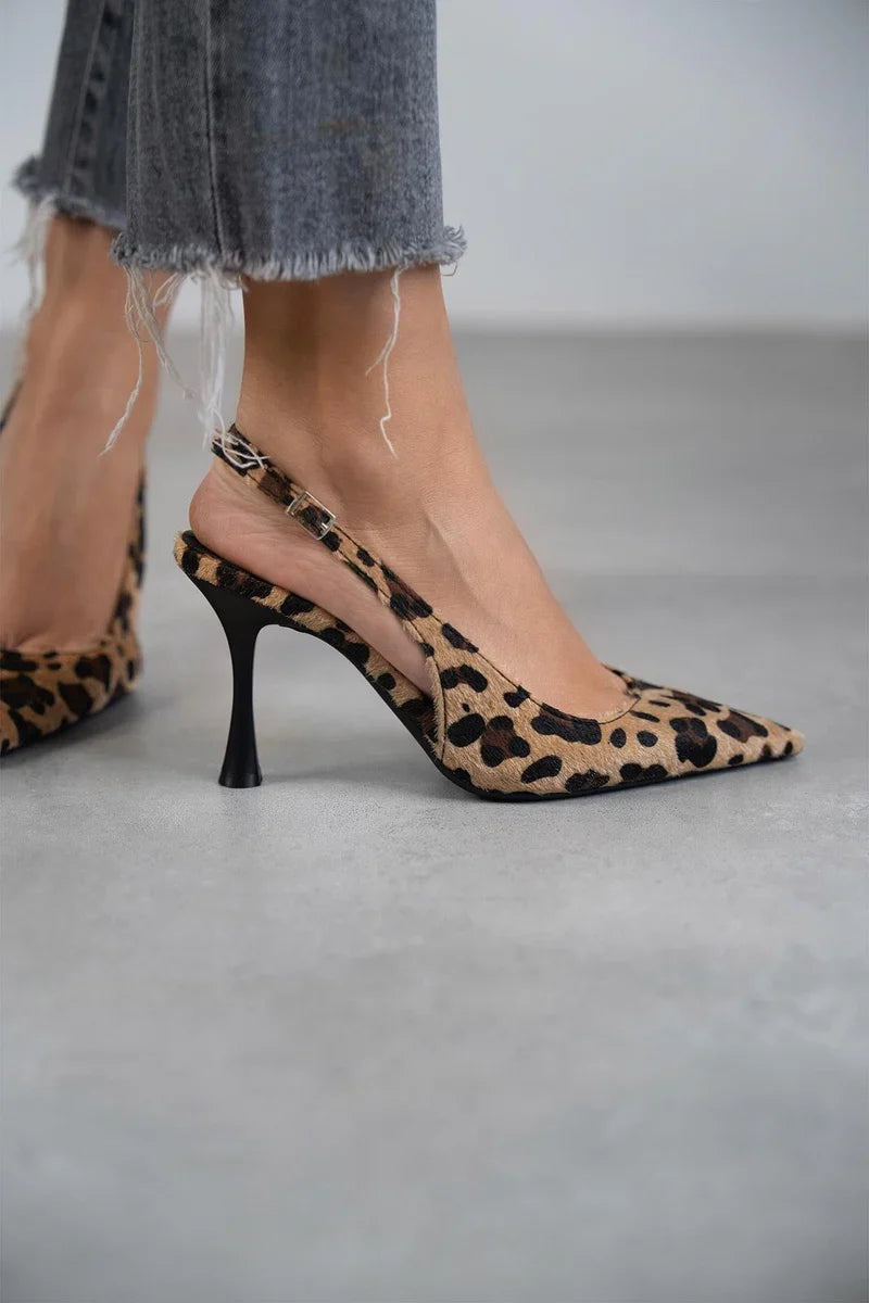 Clara - Zapatos de tacón de leopardo con punta afilada