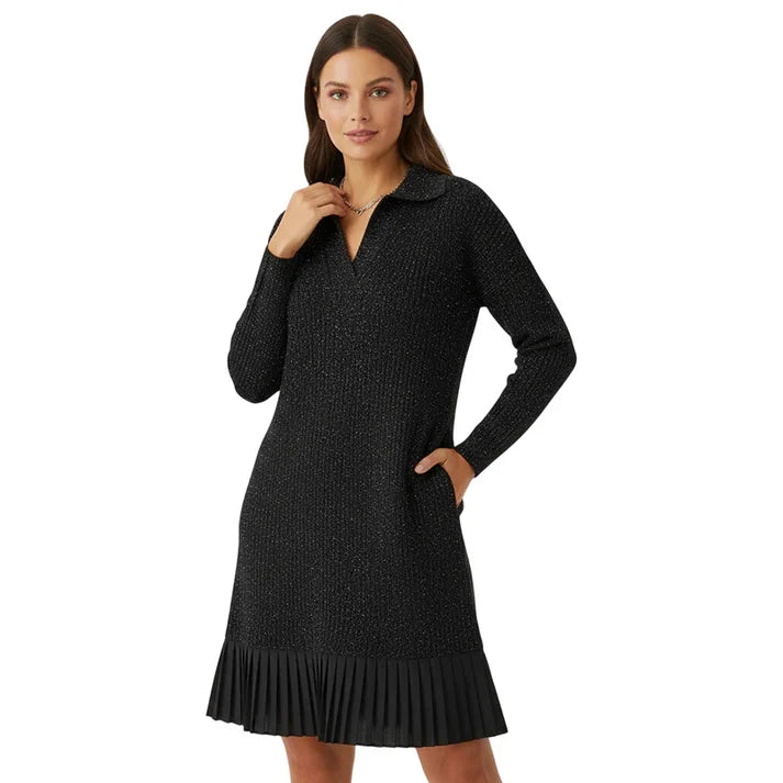 Alicia - Vestido corto con solapa y brillo sutil