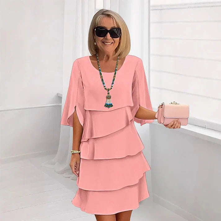 Marela - Vestido elegante de capas y volantes