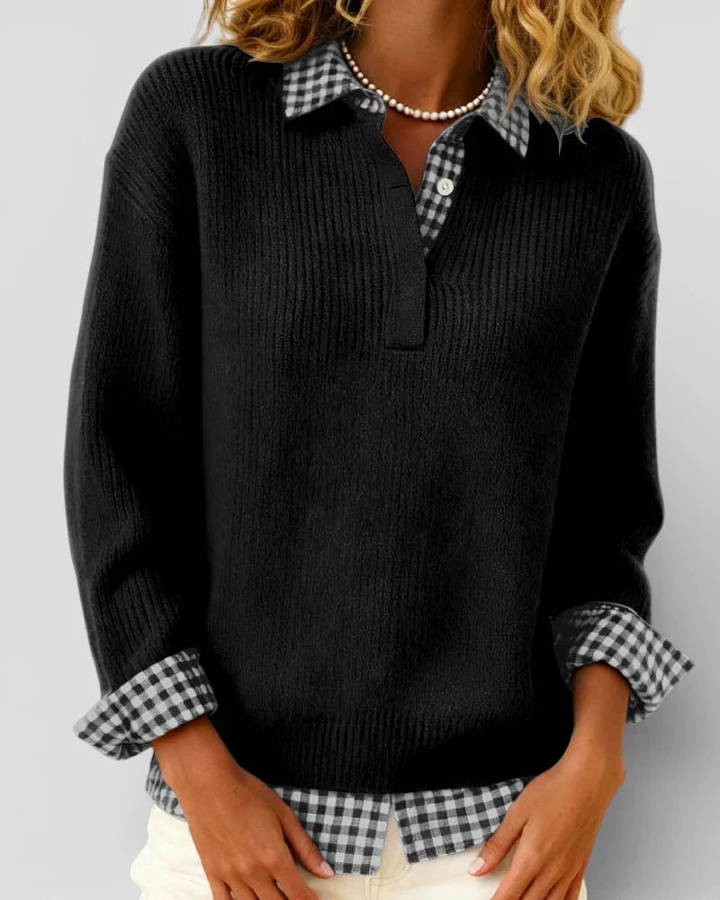 Iria - Jersey de punto con detalle de camisa a cuadros