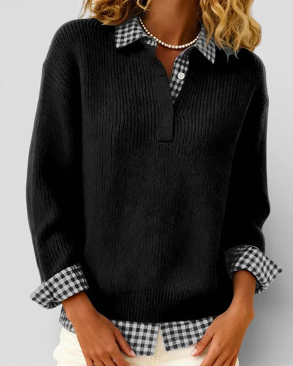 Iria - Jersey de punto con detalle de camisa a cuadros