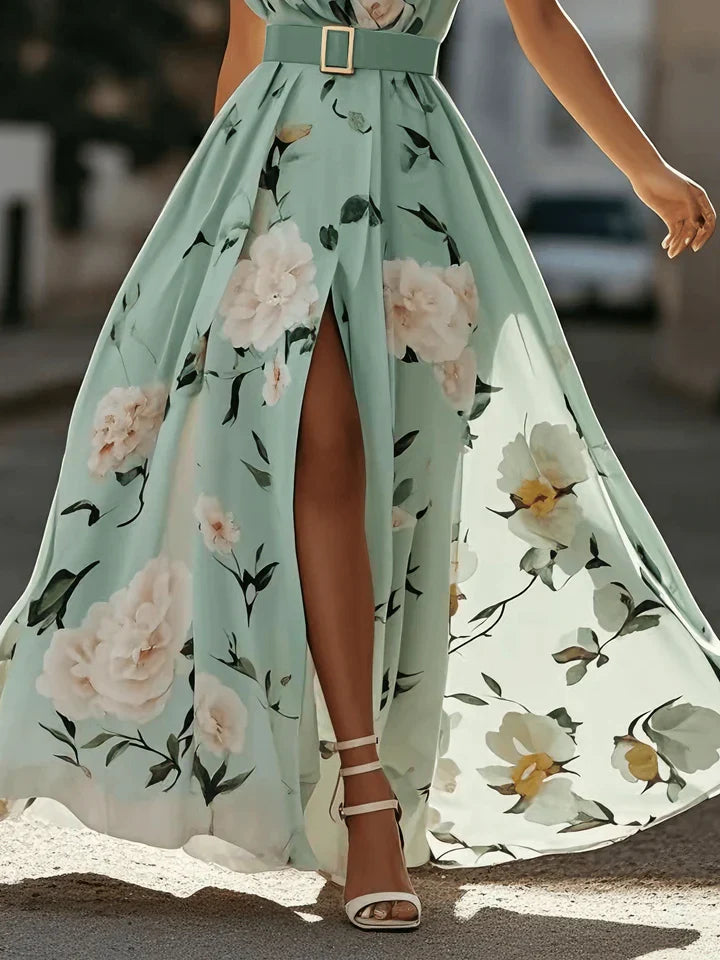 Abril - Vestido largo floral de un solo hombro