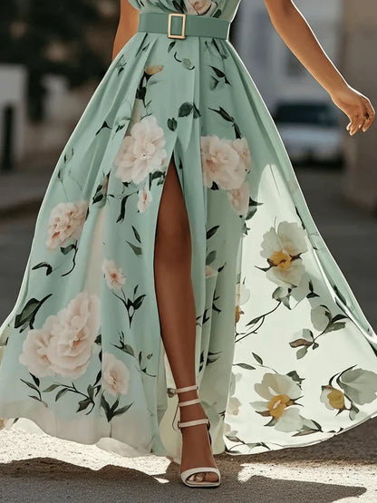 Abril - Vestido largo floral de un solo hombro