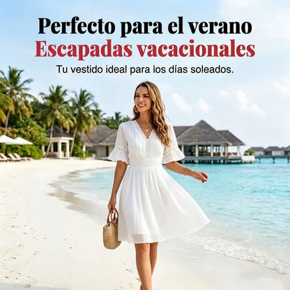 Elena - Vestido de verano cómodo con detalles de encaje