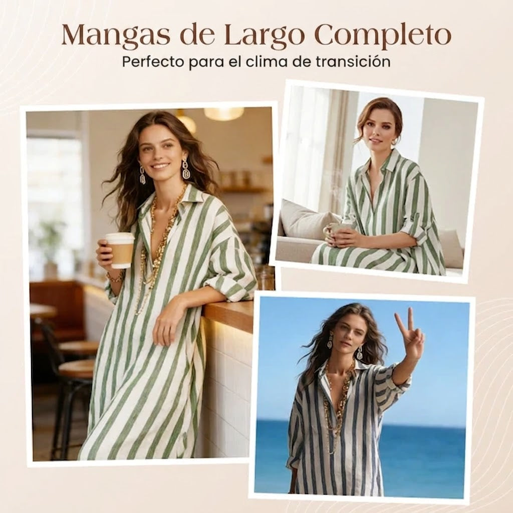 Lina - Vestido camisero largo con motivo de rayas