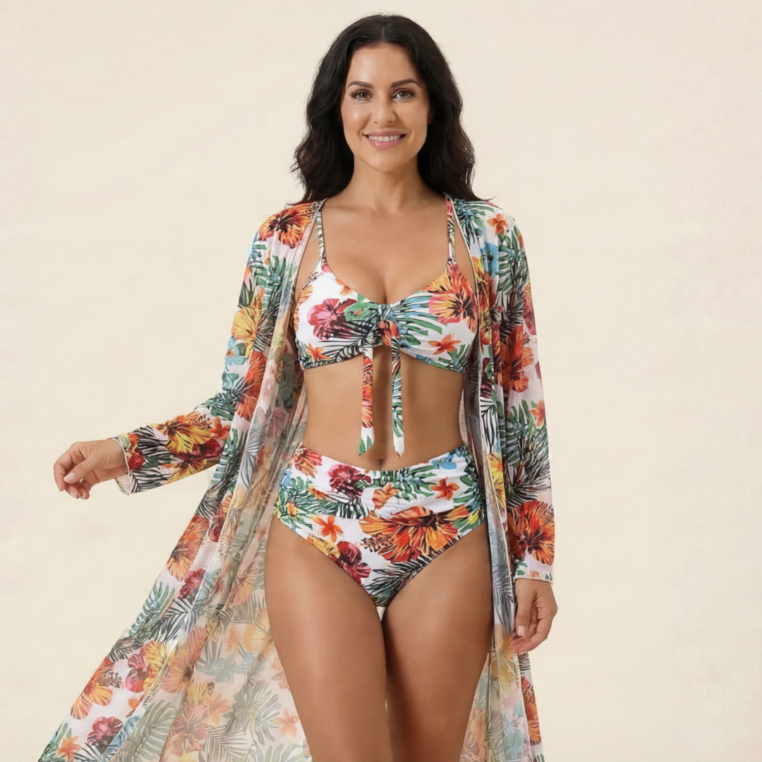 Elena - Bikini Tropical con Kimono a Juego