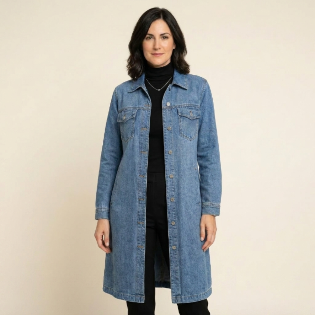 Teodora - Chaqueta denim larga con botones