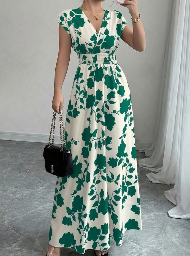 Belén - Vestido floral largo con escote de pico