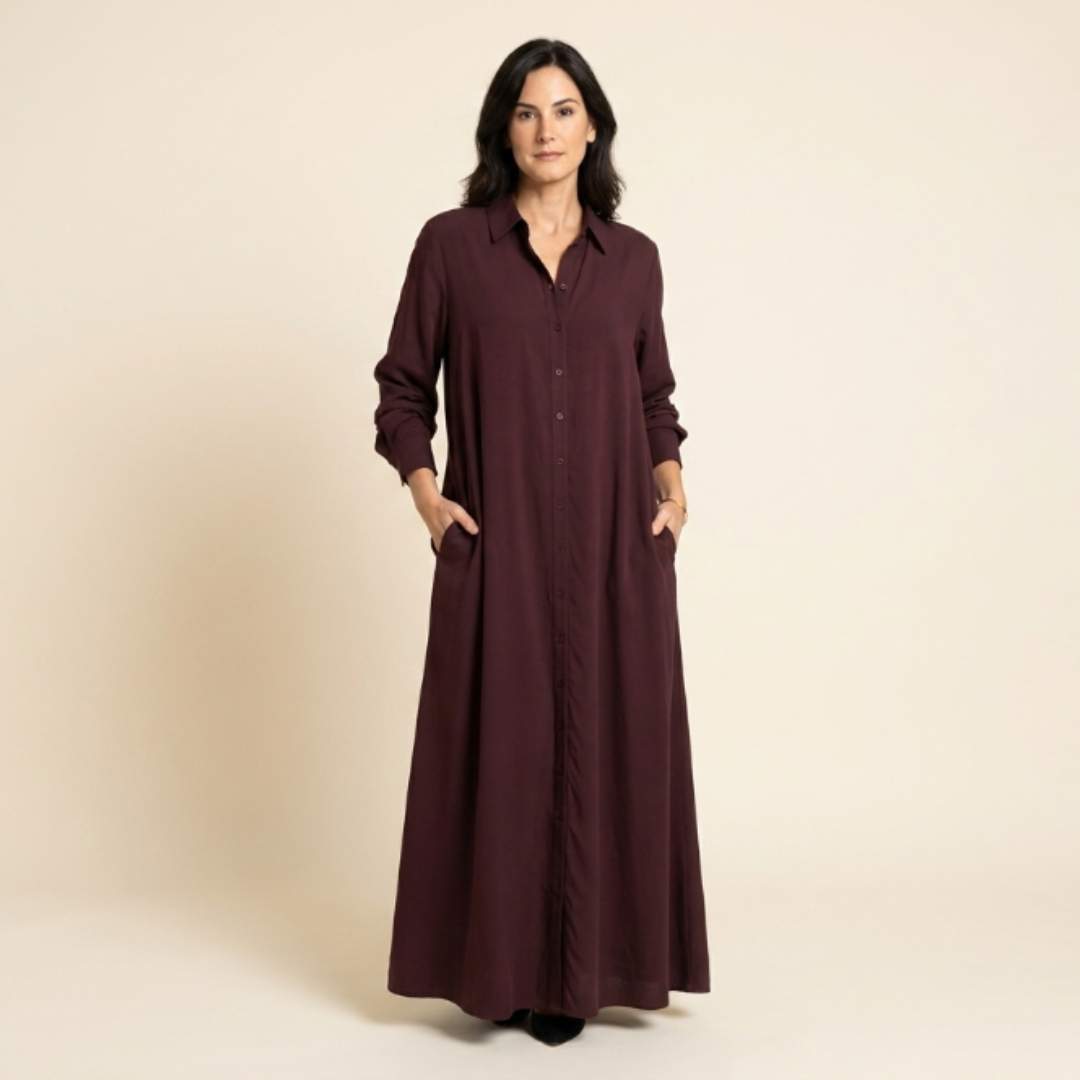 Valeria - Vestido camisero largo de caída ligera