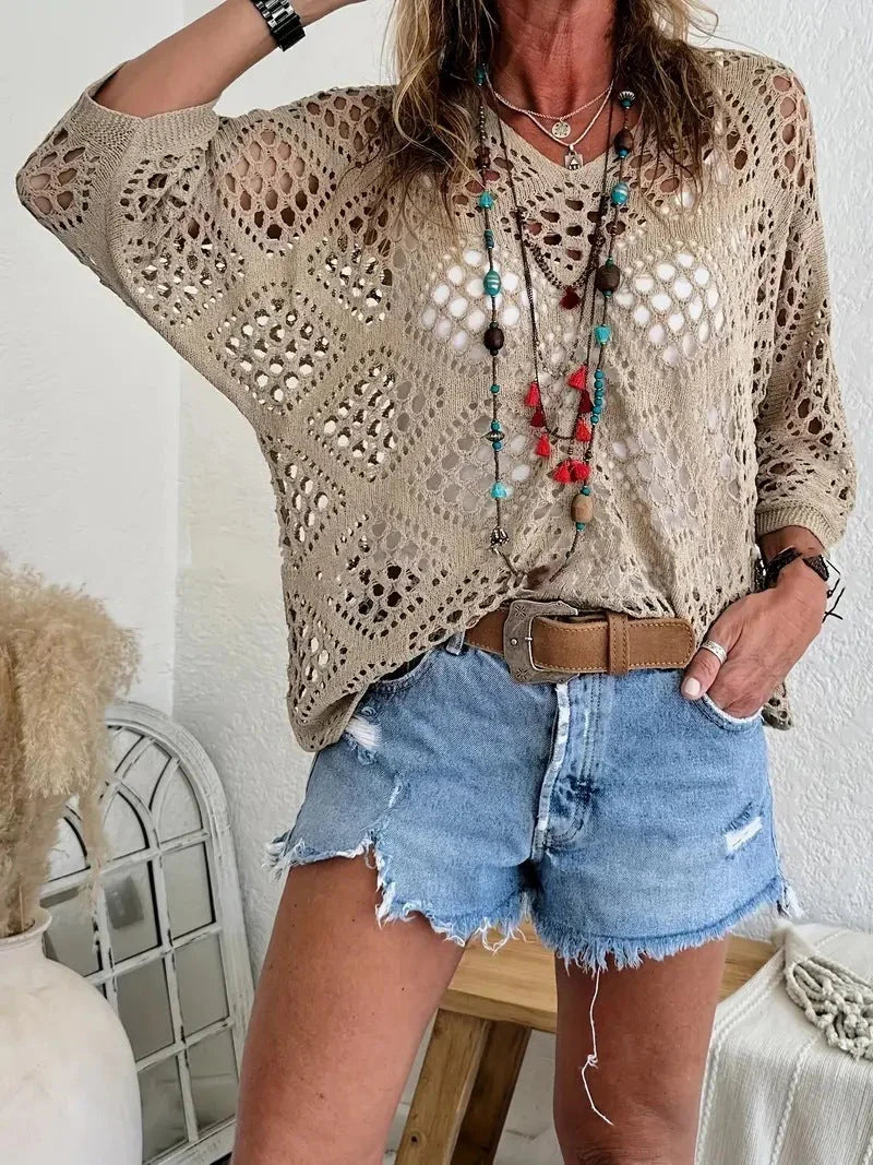 Elvira - Jersey calado de punto con estilo relajado