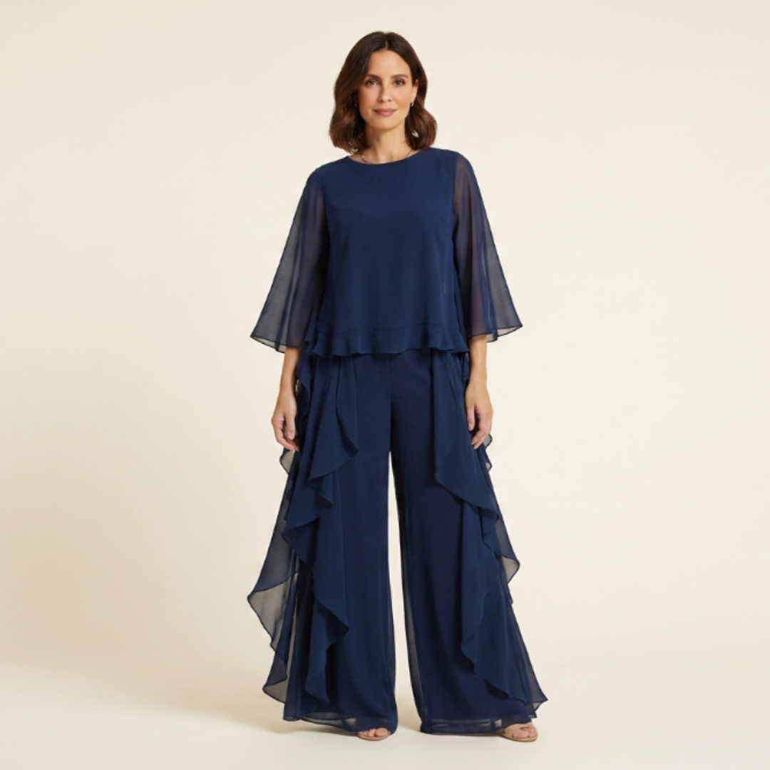 Mila - Conjunto elegante de chiffon con volante