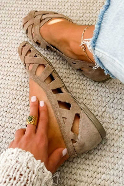 Serena - Sandalias planas con puntera abierta y tejido de textura trenzada