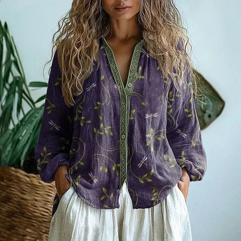 Catalina - Blusa vintage con motivo de hojas