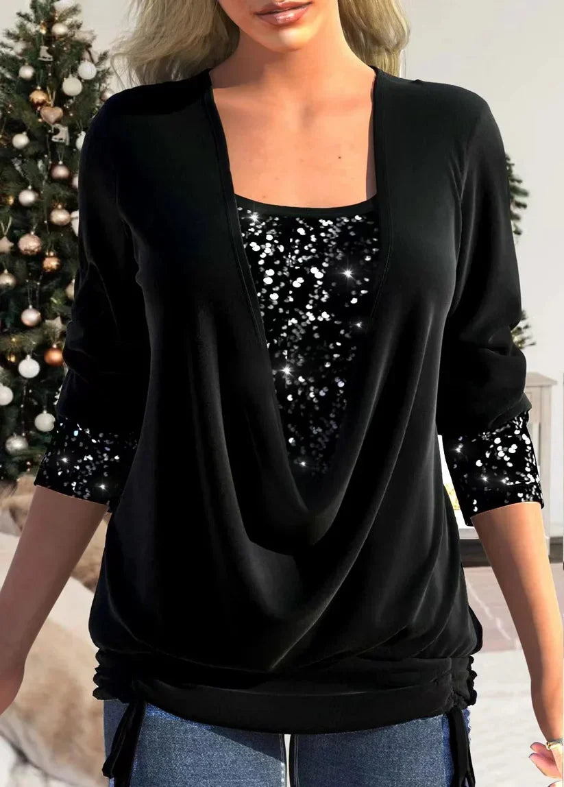 Valentina - Blusa de manga larga con lentejuelas