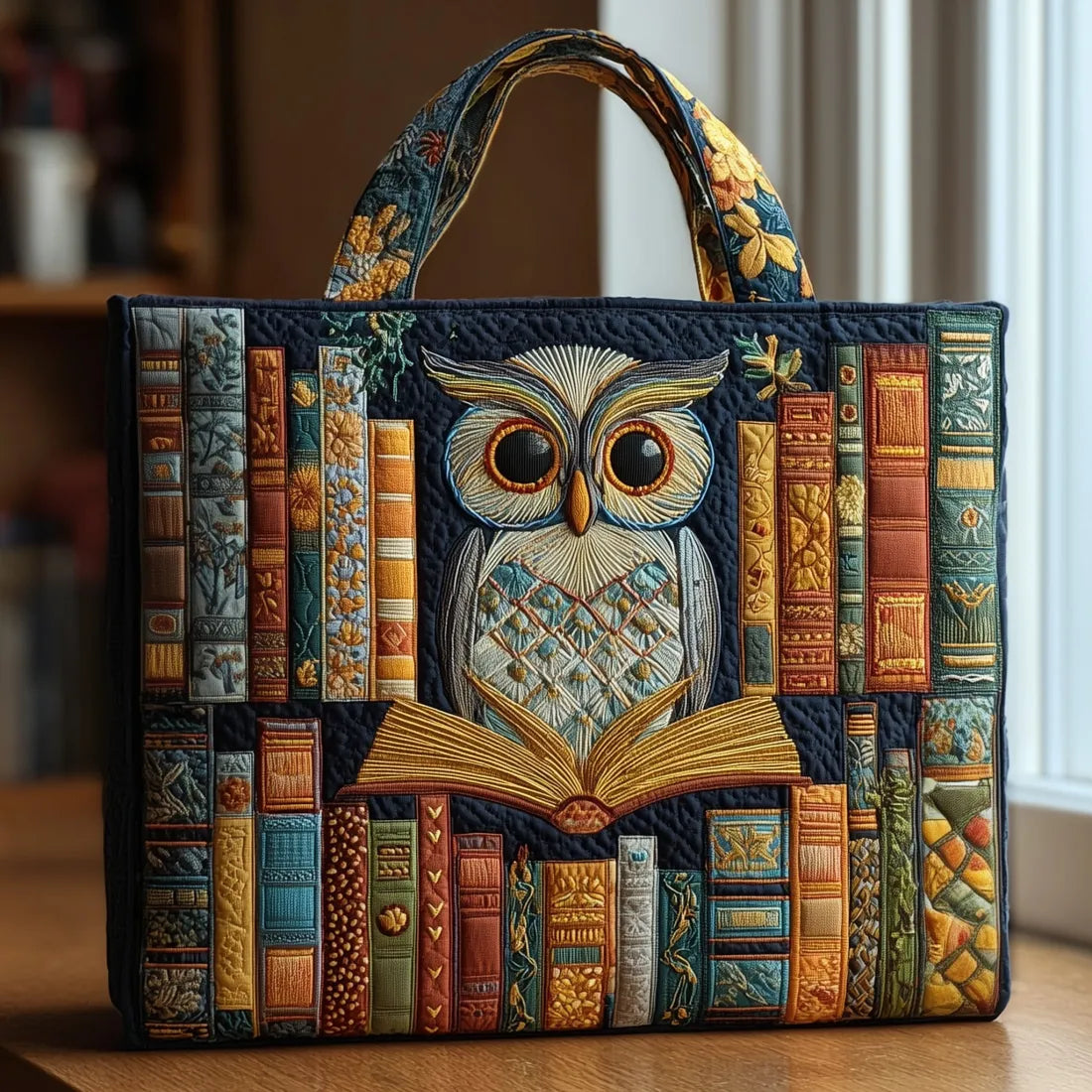 Brisa - Sac artisanal à motif hibou et livres anciens — image 1