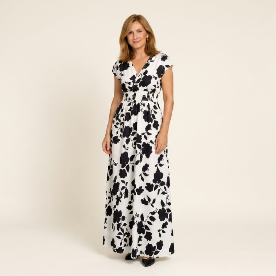 Elena - Vestido floral largo con escote de pico
