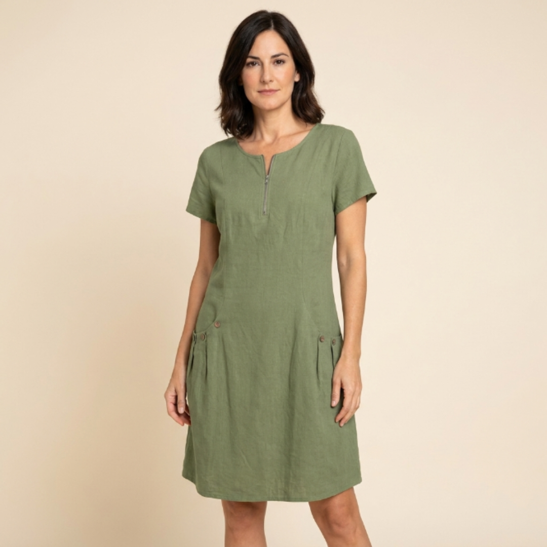 Ángela - Vestido con cremallera y bolsillos con botones