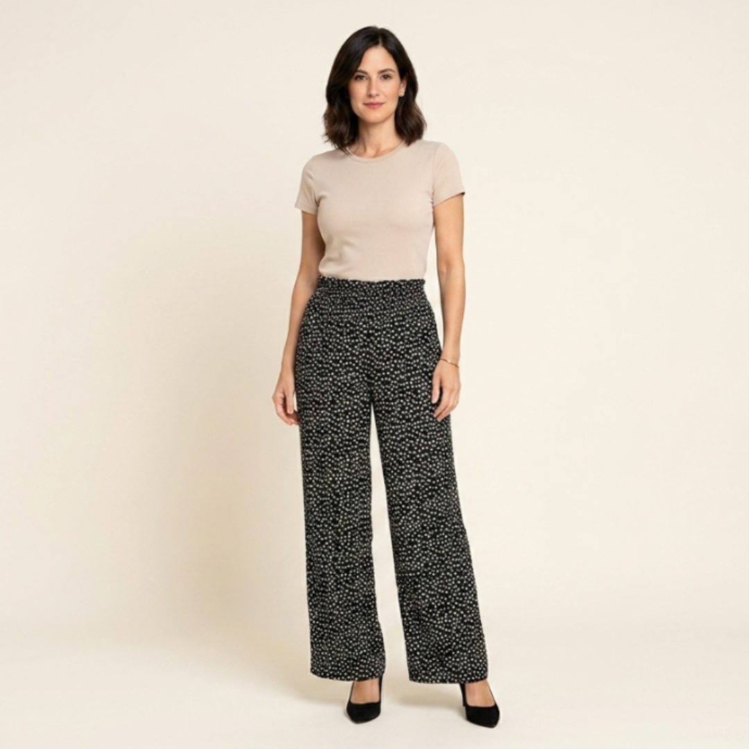 Elena - Pantalón ancho de tiro alto con cintura fruncida