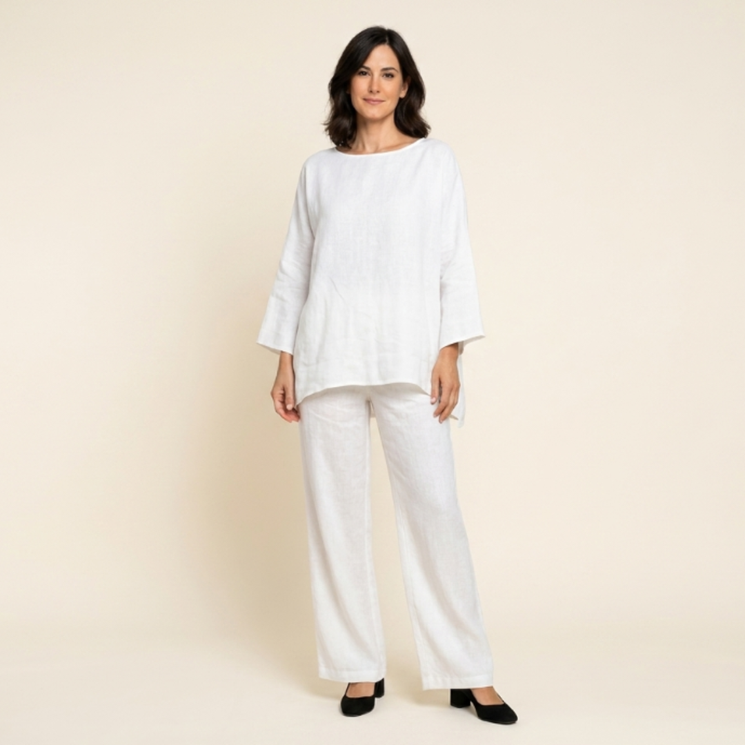 Celia - Conjunto de top de corte relajado de manga larga y pantalones anchos