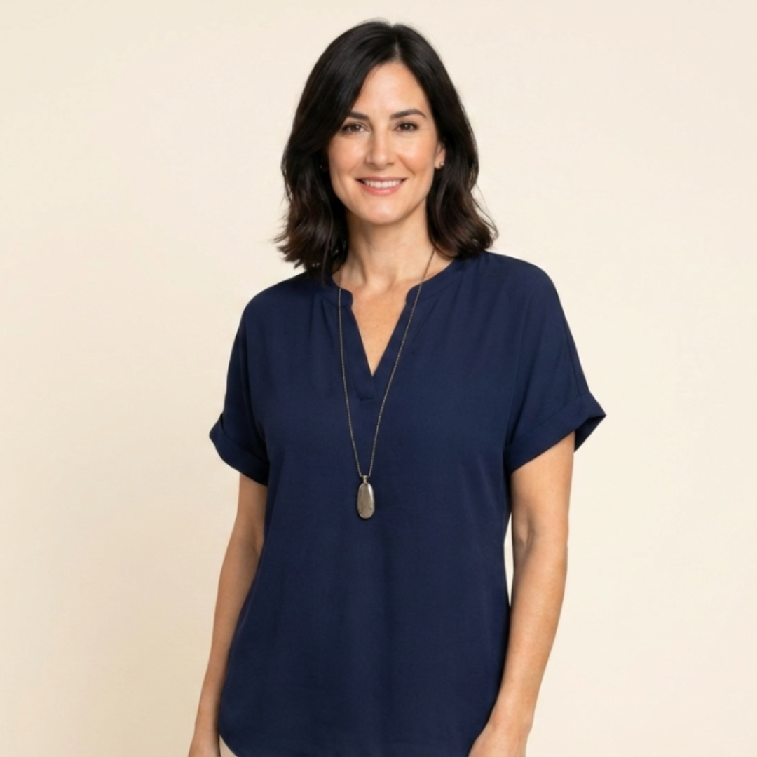 Esmeralda - Blusa lisa de manga corta y corte de corte relajado