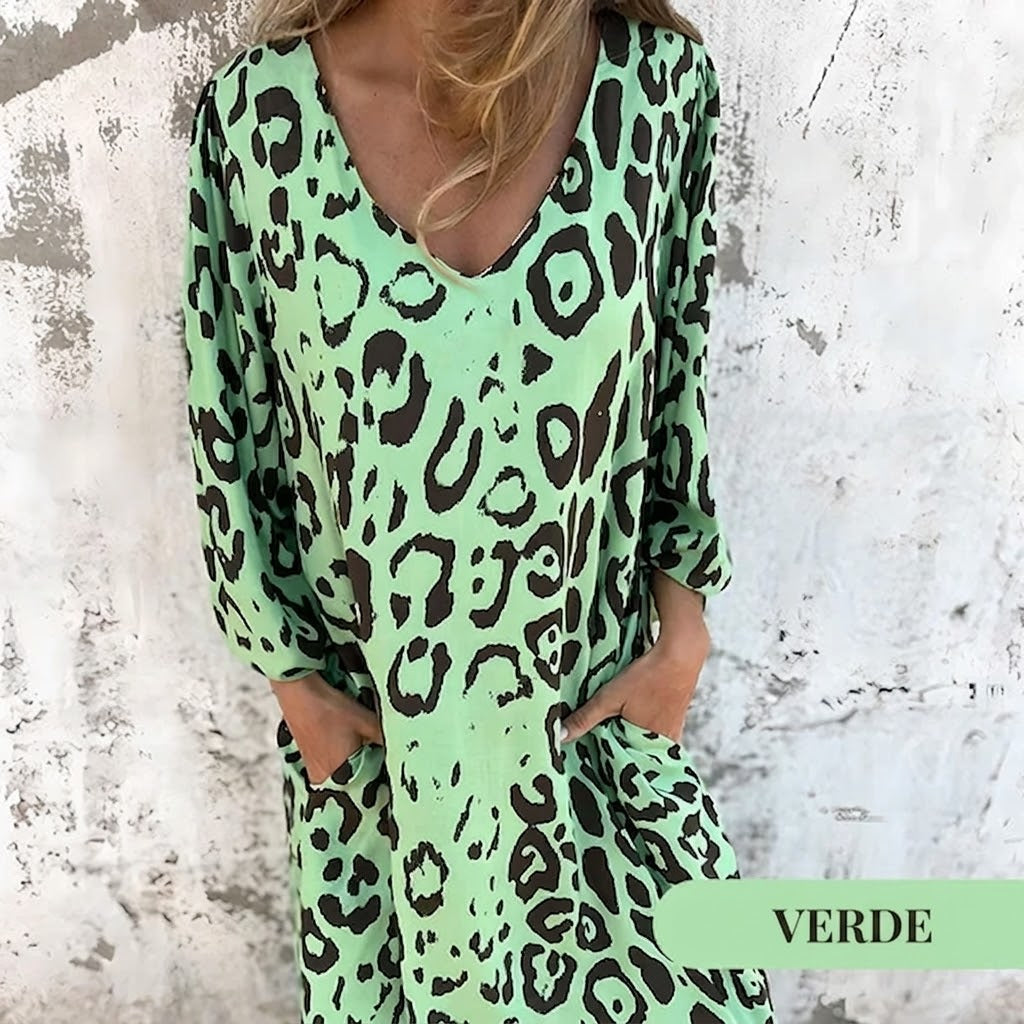 Valeria - Vestido Safari Chic con motivo de leopardo
