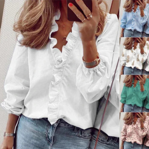 Victoria - Blusa de corte relajado con detalle de volantes y mangas farol