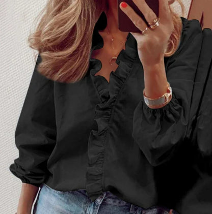 Victoria - Blusa de corte relajado con detalle de volantes y mangas farol