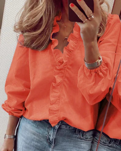 Victoria - Blusa de corte relajado con detalle de volantes y mangas farol