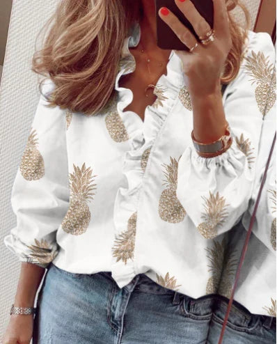Victoria - Blusa de corte relajado con detalle de volantes y mangas farol
