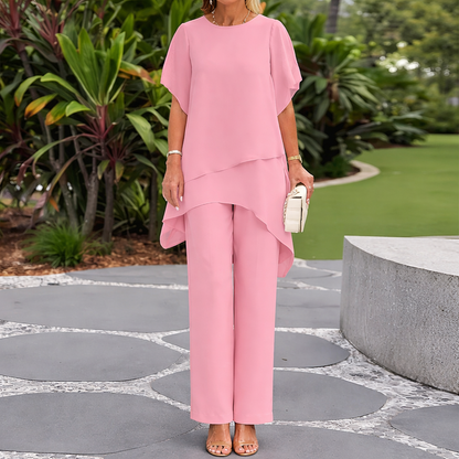 Vega - Conjunto elegante con top asimétrico y pantalón ancho