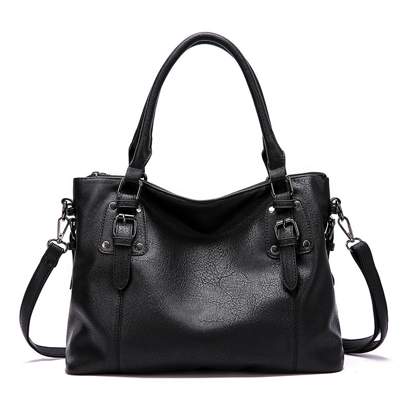 ERATO - Bolso gran capacidad Vintage en cuero suave con bandolera - Negro - CARMEN VELVET