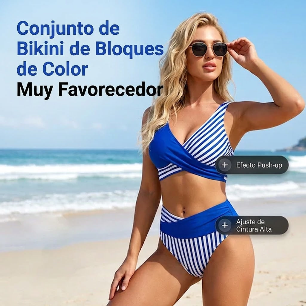 Sara - Bikini de dos piezas con bloques de color y rayas
