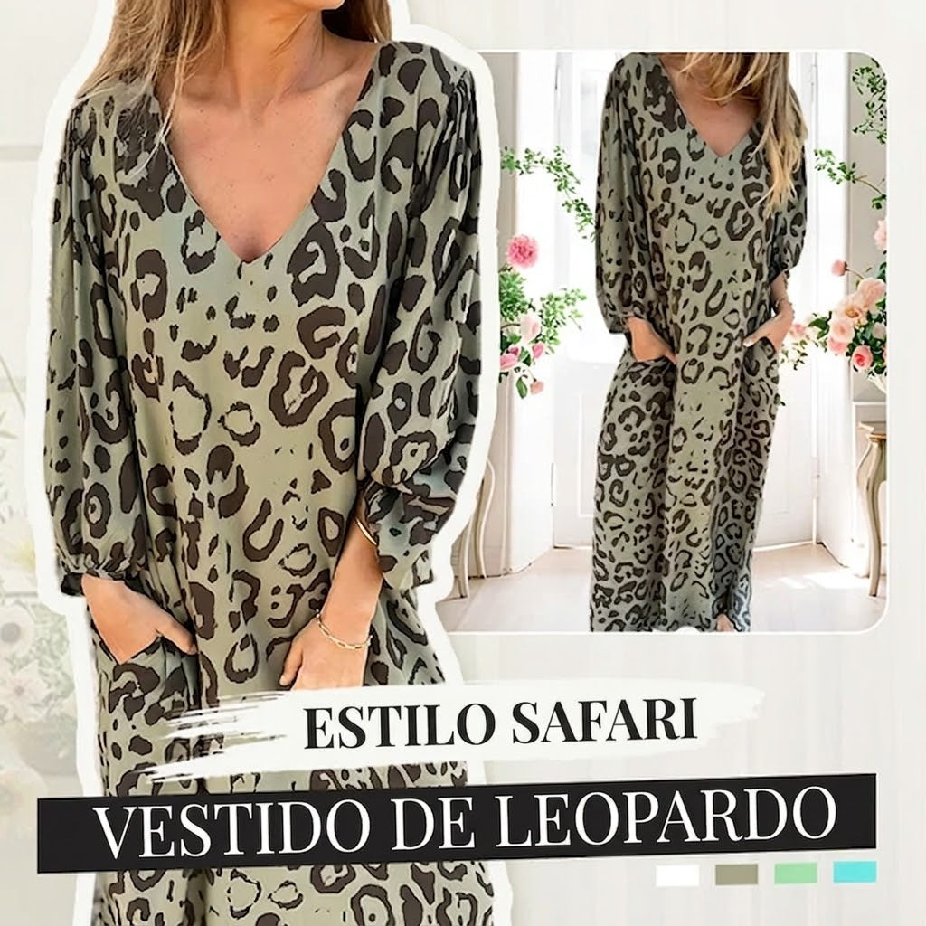 Valeria - Vestido Safari Chic con motivo de leopardo