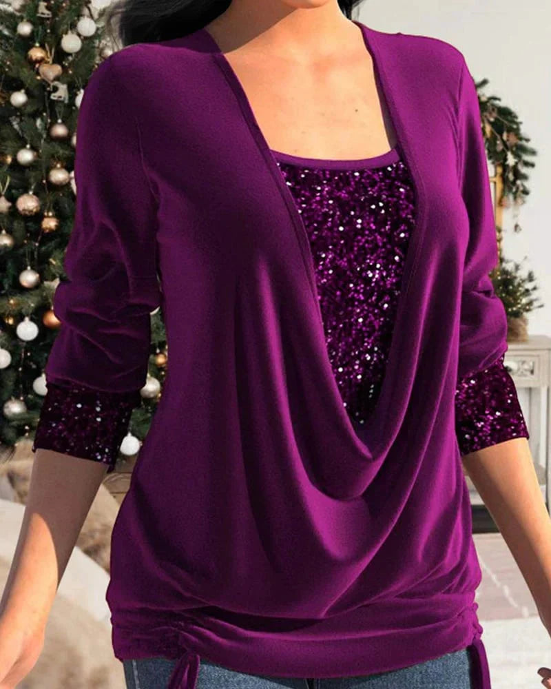 Valentina - Blusa de manga larga con lentejuelas