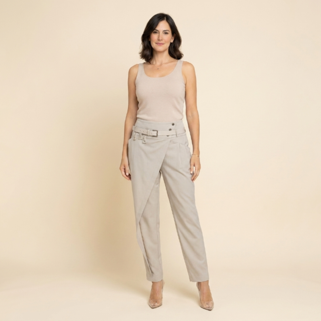 Isabel - Pantalón con diseño asimétrico y cinturón exclusivo
