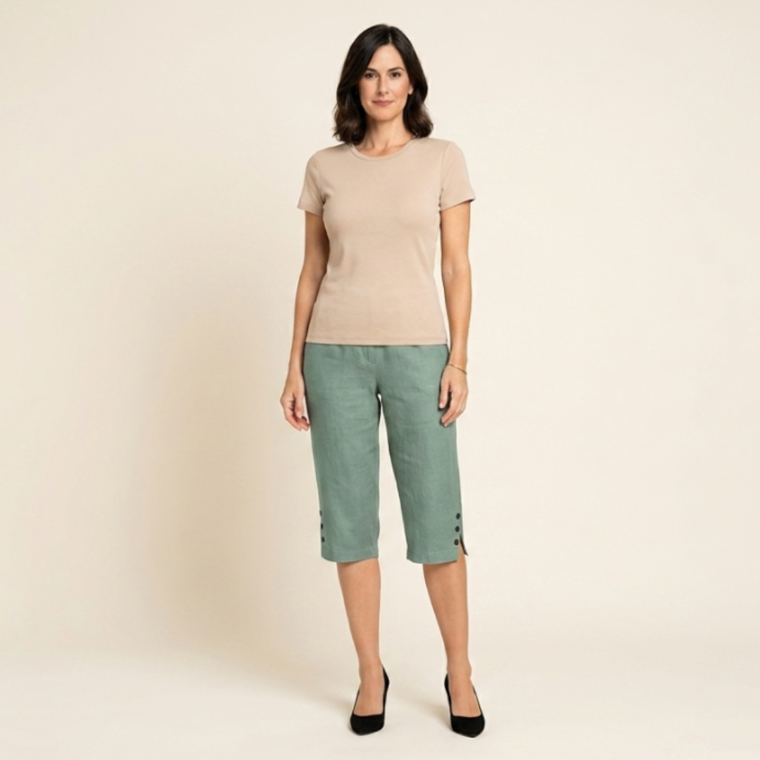Valentina - Pantalón capri liso con bolsillos laterales