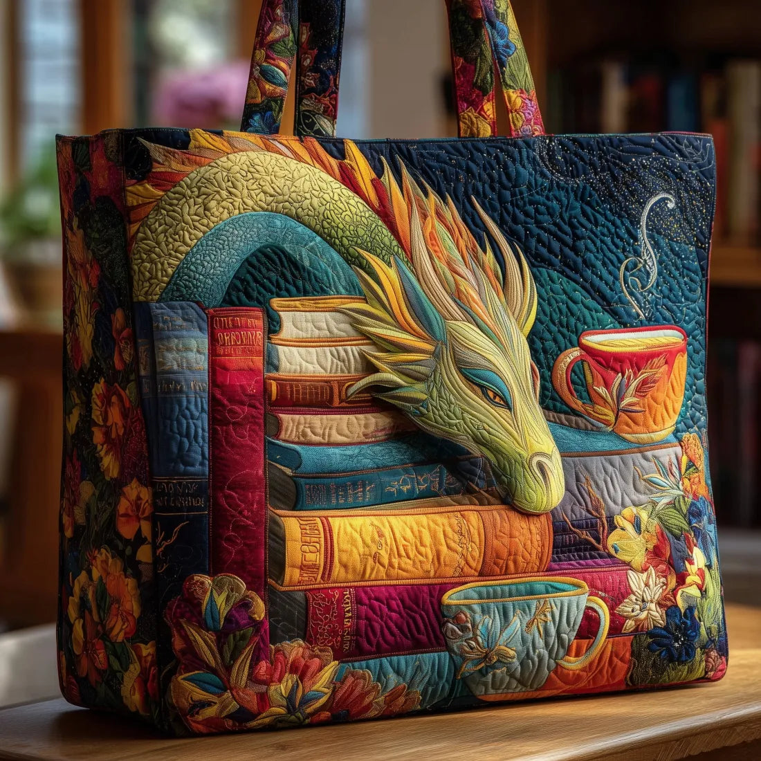 Camila - Sac artisanal à motif dragon lecteur et tasse — image 1