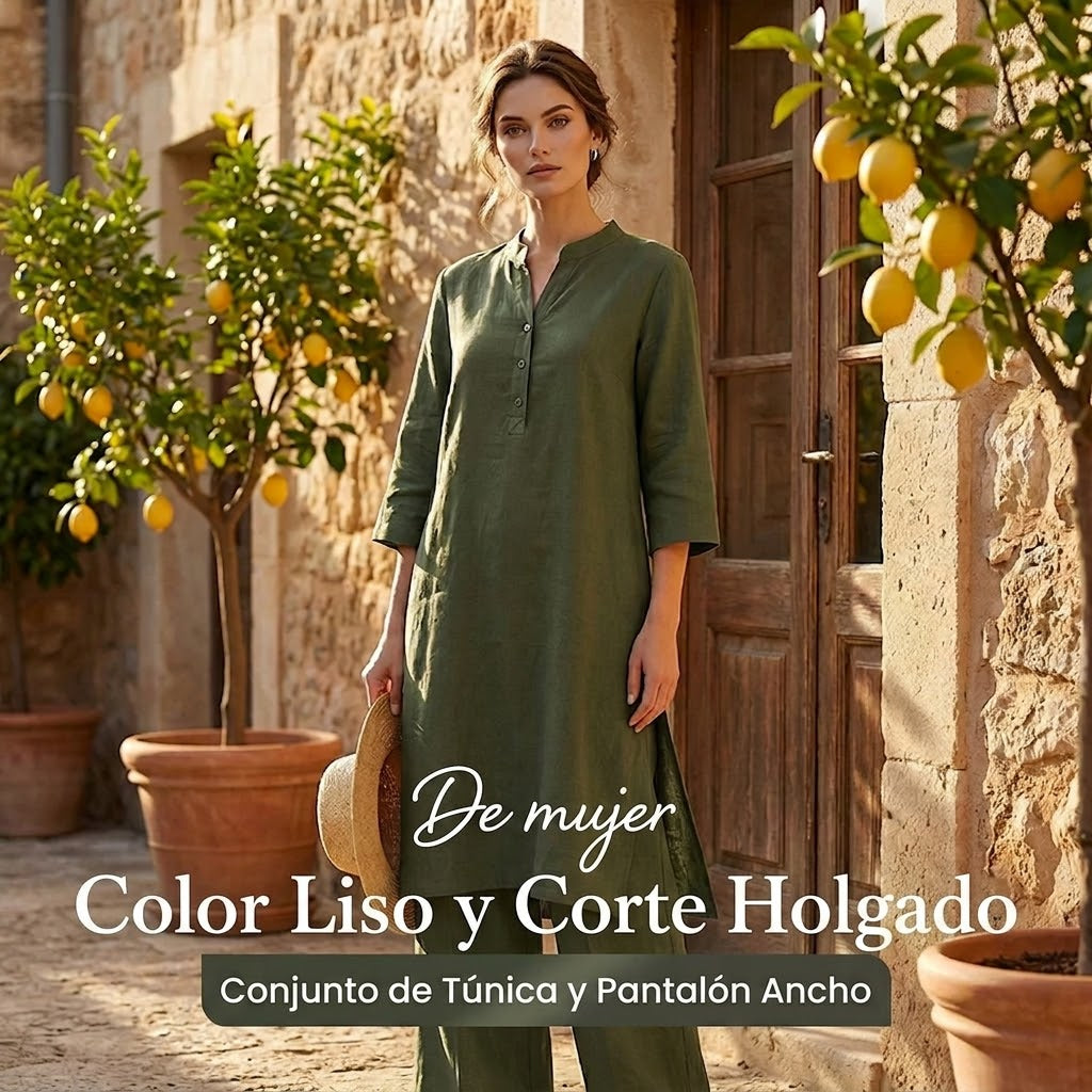 Alina - Conjunto de caída ligera de túnica larga y pantalón ancho