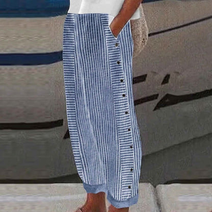 Sofía - Pantalón recto con motivo de rayas con botones laterales