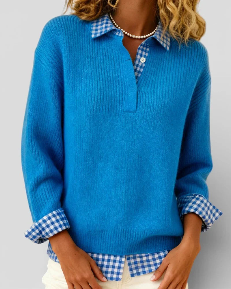 Iria - Jersey de punto con detalle de camisa a cuadros
