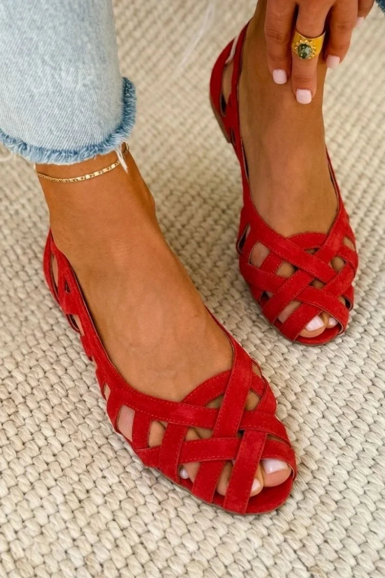 Serena - Sandalias planas con puntera abierta y tejido de textura trenzada