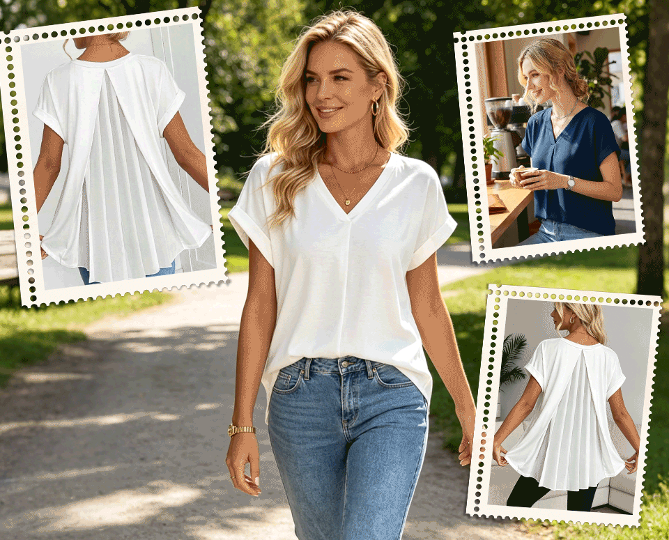 Jimena - Blusa con escote de pico y espalda plisada