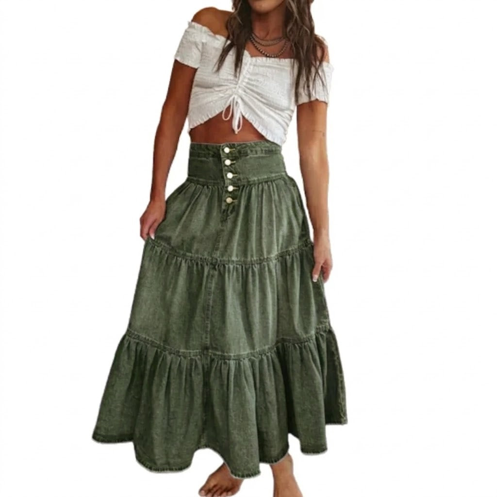 Lara - Falda denim con botones y estilo vintage