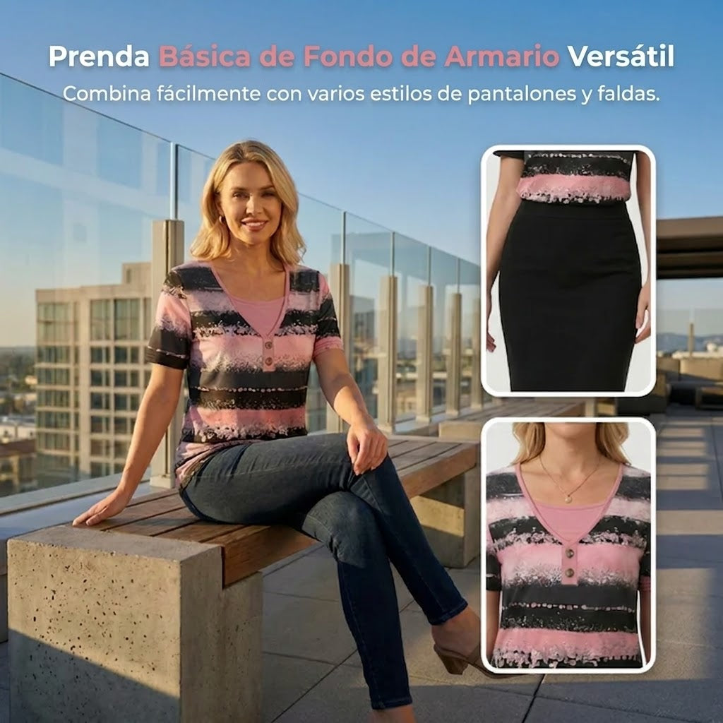 Mira - Camiseta henley estampada de estilo diario